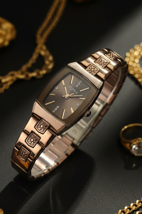 Elegant Rose Gold Women’s Bracelet Watch – With Crystal Accents