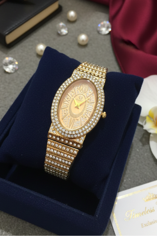 Camelot Gold Crystal Women’s Watch – Oval Dial Bracelet Style