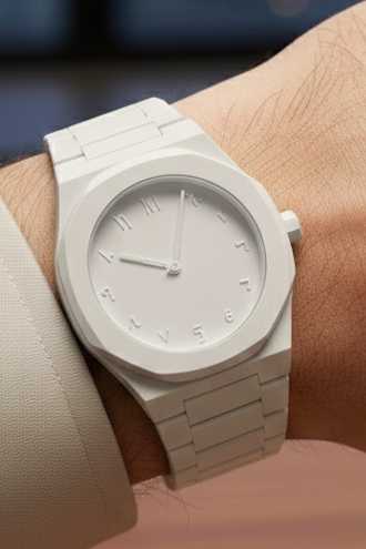 Men's Matte Black/White Octagonal Monochrome Watch