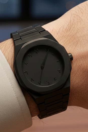 Men's Matte Black/White Octagonal Monochrome Watch