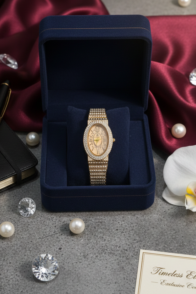 Camelot Gold Crystal Women’s Watch – Oval Dial Bracelet Style
