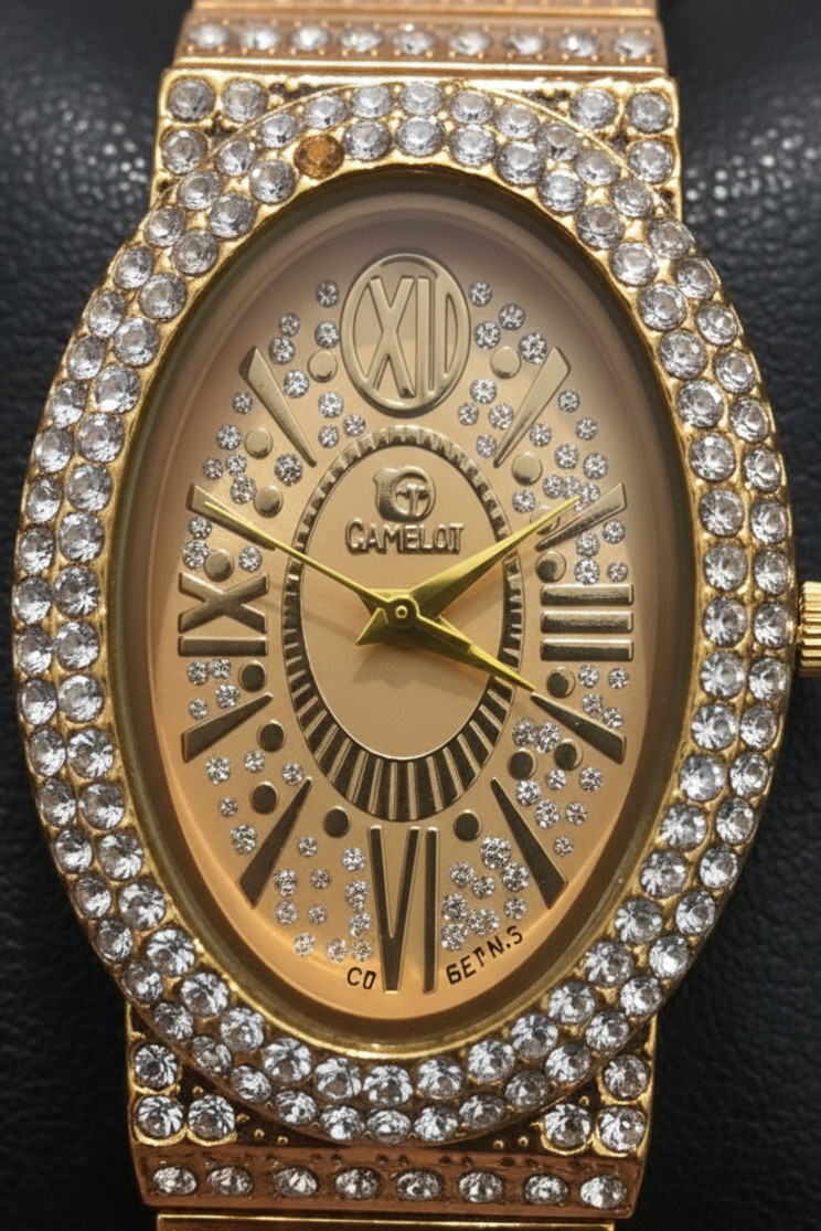 Camelot Gold Crystal Women’s Watch – Oval Dial Bracelet Style